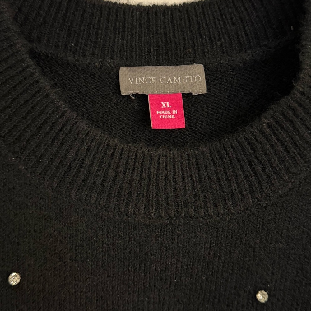 Vince Camuto Black Rhinestone Studded Oversized Sweater XL NWT - Picture 3 of 9